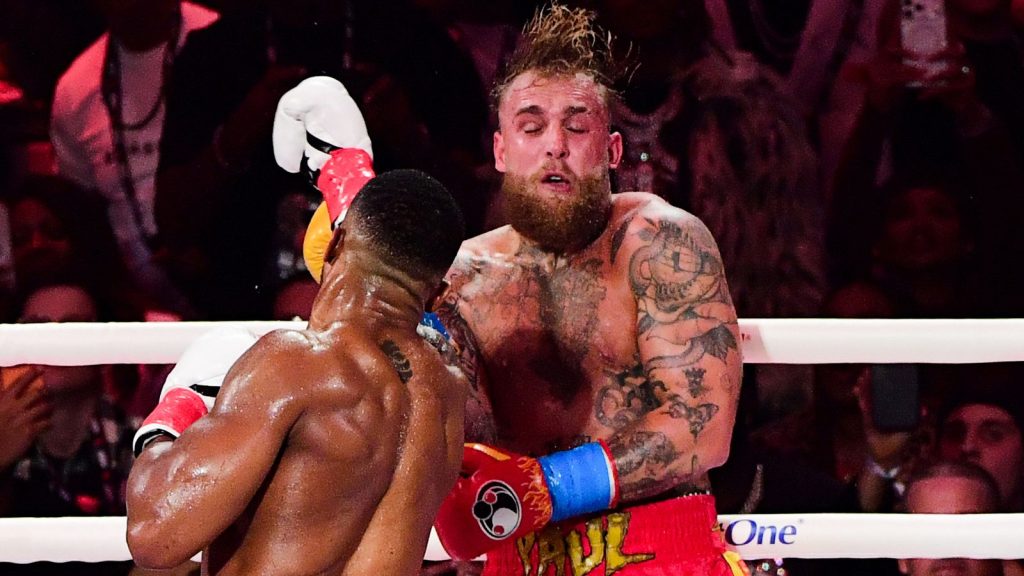Anthony Joshua and Jake Paul during their heavyweight bout