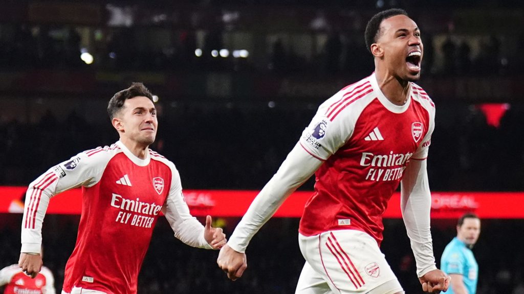Arsenal's Gabriel celebrates scoring early in the second half