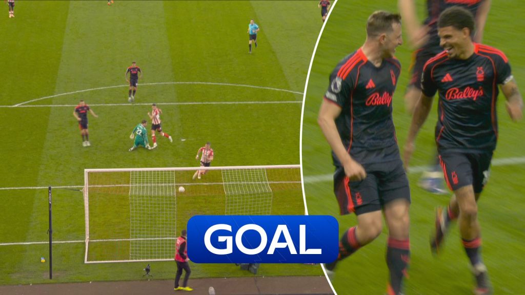 Chris Wood scores Forest's second goal at Sunderland