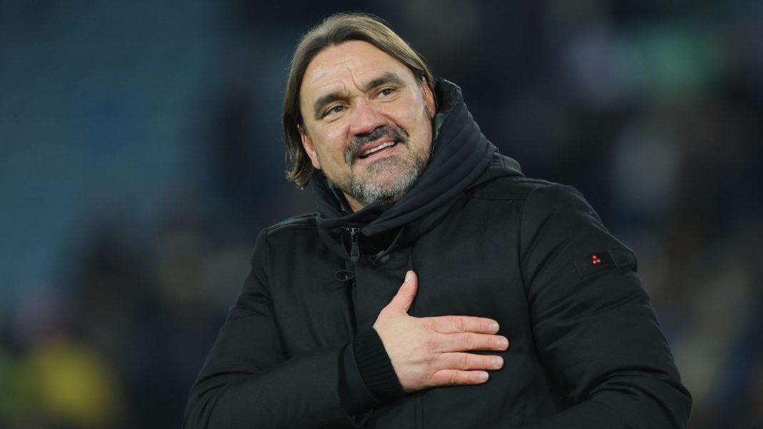 Leeds United manager Daniel Farke celebrates following the Premier League match at Elland Road, Leeds. 