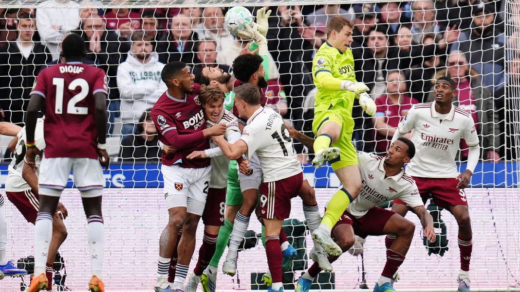 VAR ruled out West Ham's late equaliser for a challenge on David Raya